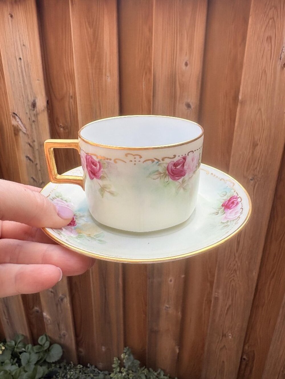 Vintage K&A Krautheim Bavaria Cup Saucer Pink Roses Gold Trim Teacup